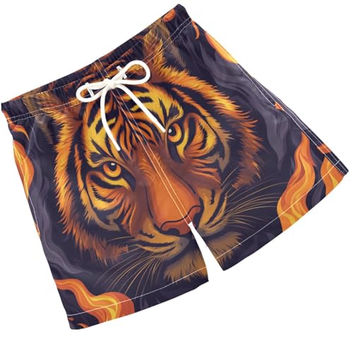 Pigsaly Boys Swim Trunks Orange Flaming Tiger Boys Board Shorts Swimsuit Swimwear Summer Bathing Suit 2T