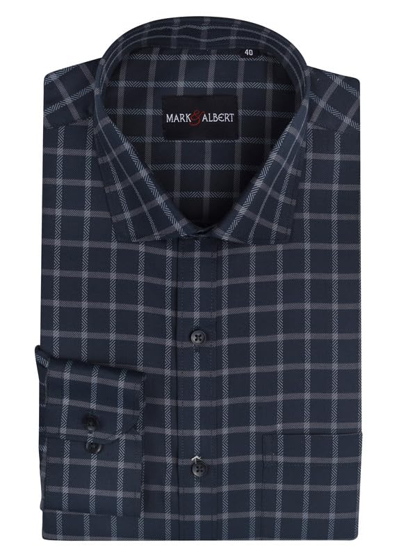 Image of MARK & ALBERT 100% Cotton Full Sleeves Regular Fit Formal Shirt for Men Blue
