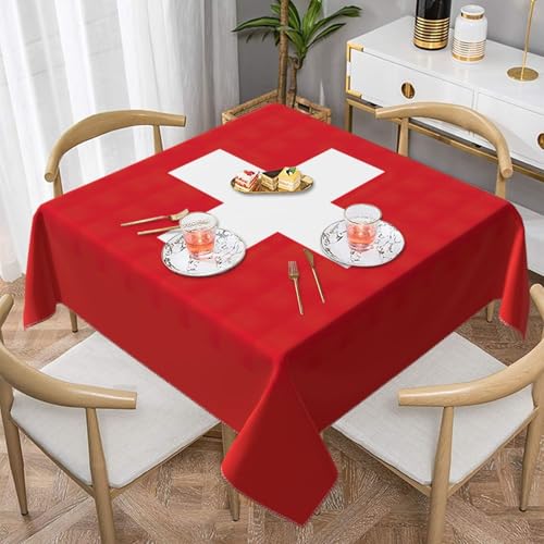 Nappe carrée suisse infroissable rouge et blanche pour table de repas festive - 2