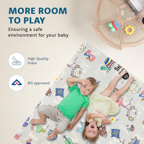 Image of Amazon Brand - Supples Reversible Baby Playmat | Certified BIS-Approved Foldable Foam Mat for Learning & Crawling | 0.6 cm Thick | 2+ Months Baby | Alphanumeric Design | 6.5 x 4.5 ft | Multicolour