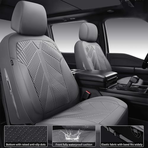 Image of CAR PASS Waterproof Car seat Covers Full Sets Neoprene Wetsuit, All-Weather Non-Slip Durable, Universal Fit for SUV Sedans Trucks Vans Automotive, Armrest Airbag Compatible, 3D Emboss All Gray