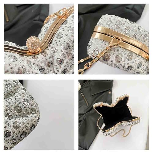 Women's Hollow Butterfly Shoulder Bag, Luxury Glitter Rhinestone Chain Evening Purse, Cute Wedding Party Bridal Prom Handbag4