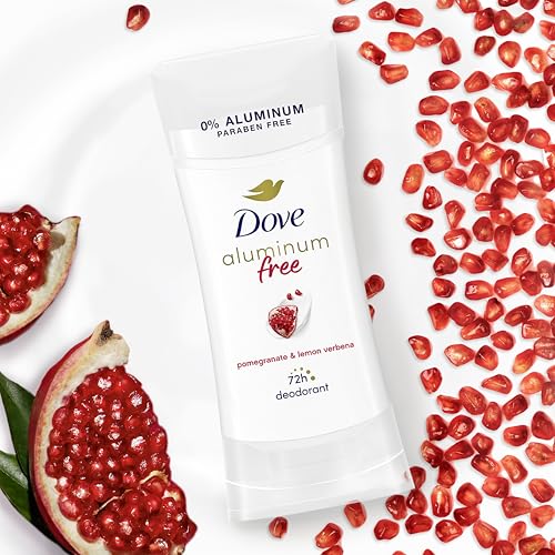 Image of Dove Aluminum Free Deodorant for Women 4 Count Pomegranate and Lemon Verbena 72 hour odor protection 2.6 oz