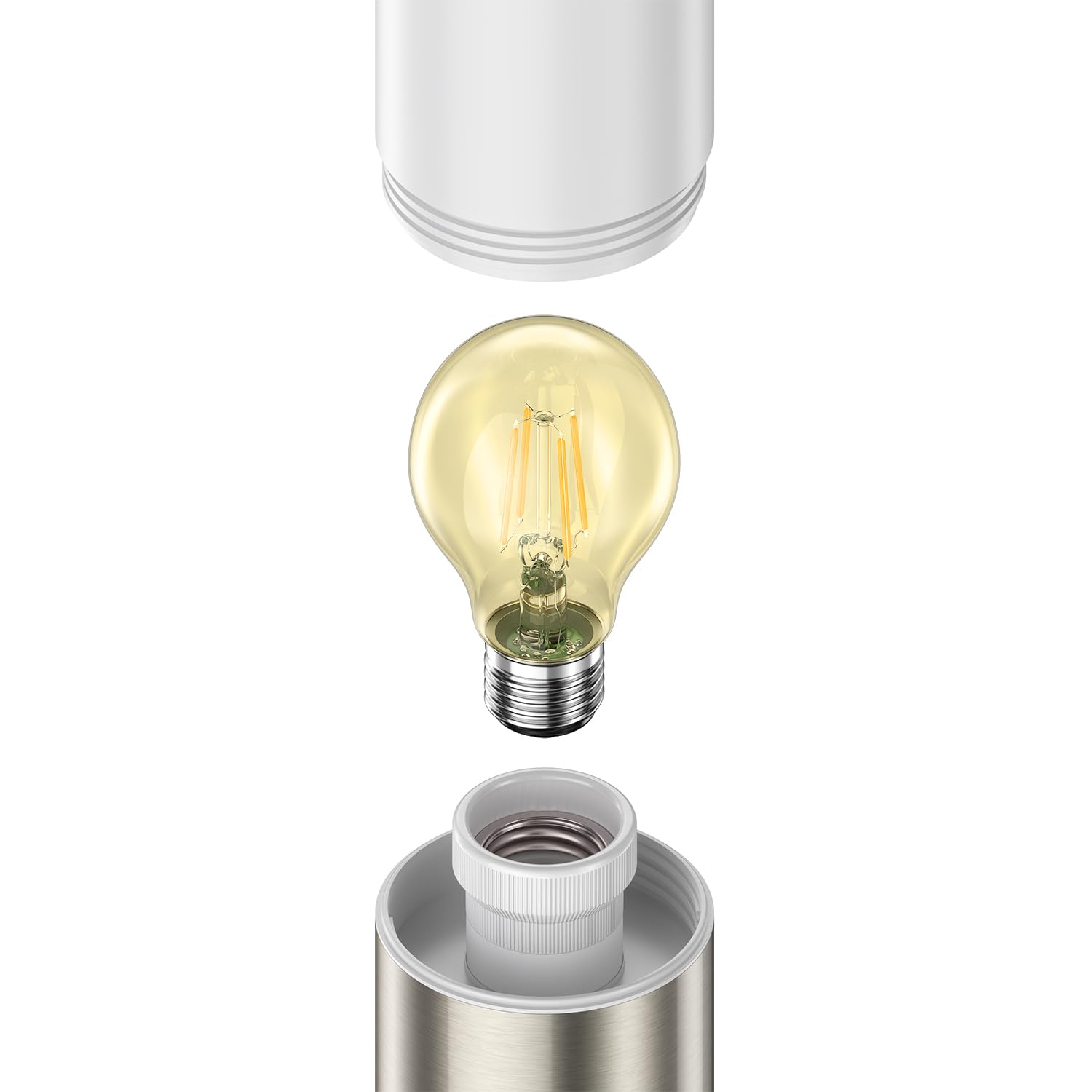 ledscom.de Borne d'éclairage PORU Capteur pour l'extérieur, 38cm, inox, prise de courant, ampoule E27 471lm incluse, blanc extra-chaud