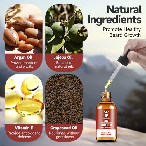 Image of Beard Growth Oil - 2X Concentration Biotin for Men (2 oz) - Natural With Argan, Jojoba and Vitamin, Growth Softener, Moisturizer (Vanilla)