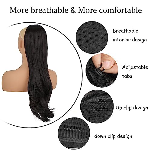 PORSMEER Ponytail Extension,Drawstring Ponytail Hair Extensions Black Color 26 Inch Long Natural Straight Wavy End Synthetic Hairpiece for Women Girls Daily Use/Party - Image 3