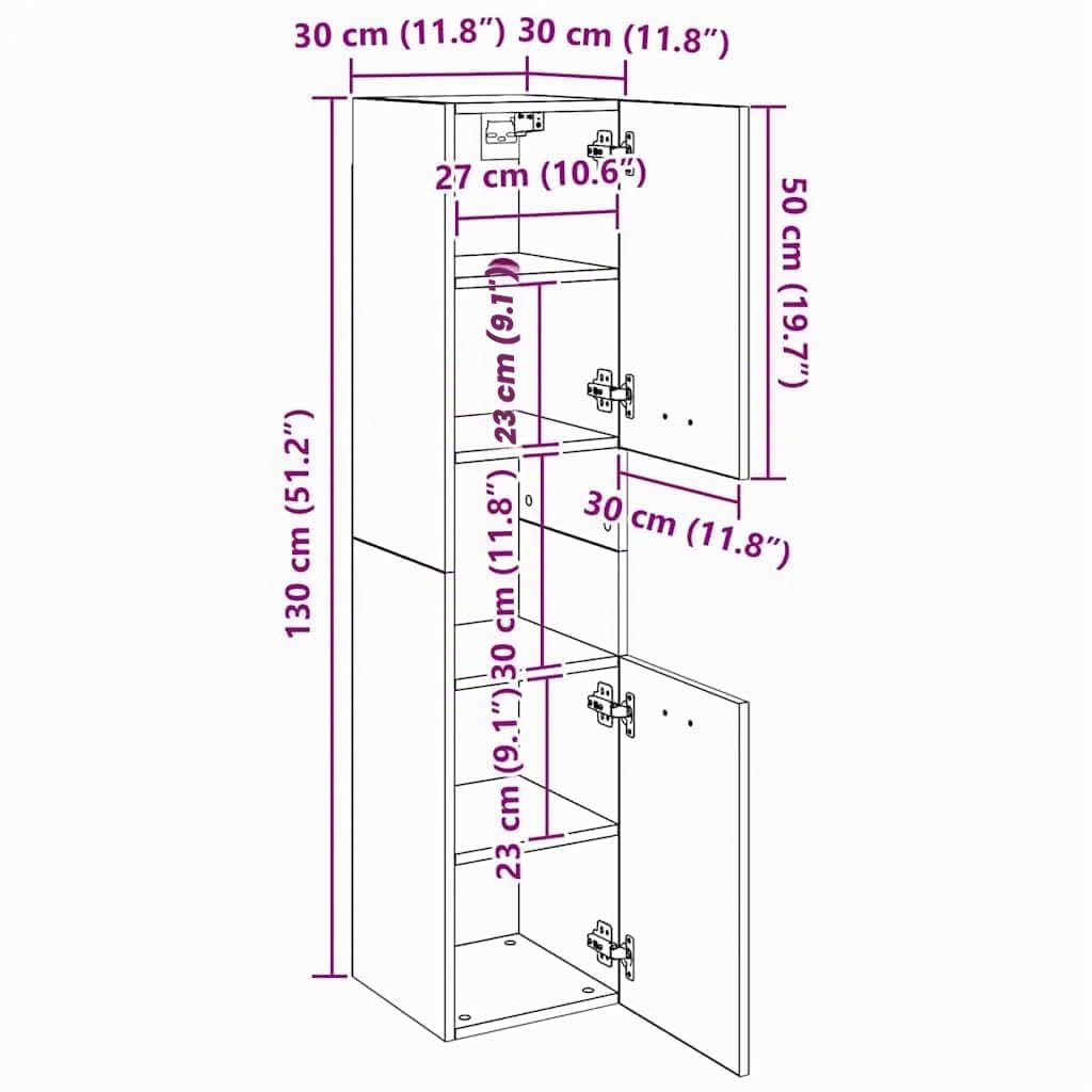 vidaXL Mobile da Bagno Bianco 30x30x130 cm in Legno Multistrato