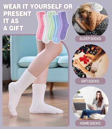 Image of LANLEO 5 /6 Pairs Womens Super Soft Fuzzy Plush Warm Winter Home Sleeping Slipper Socks