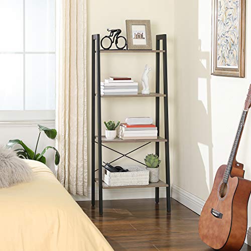 VASAGLE ALINRU Ladder Shelf, 4-Tier Bookshelf, Storage Rack Shelves, Bathroom, Living Room, Industrial Accent Furniture, Steel Frame, Greige and Black ULLS44MB