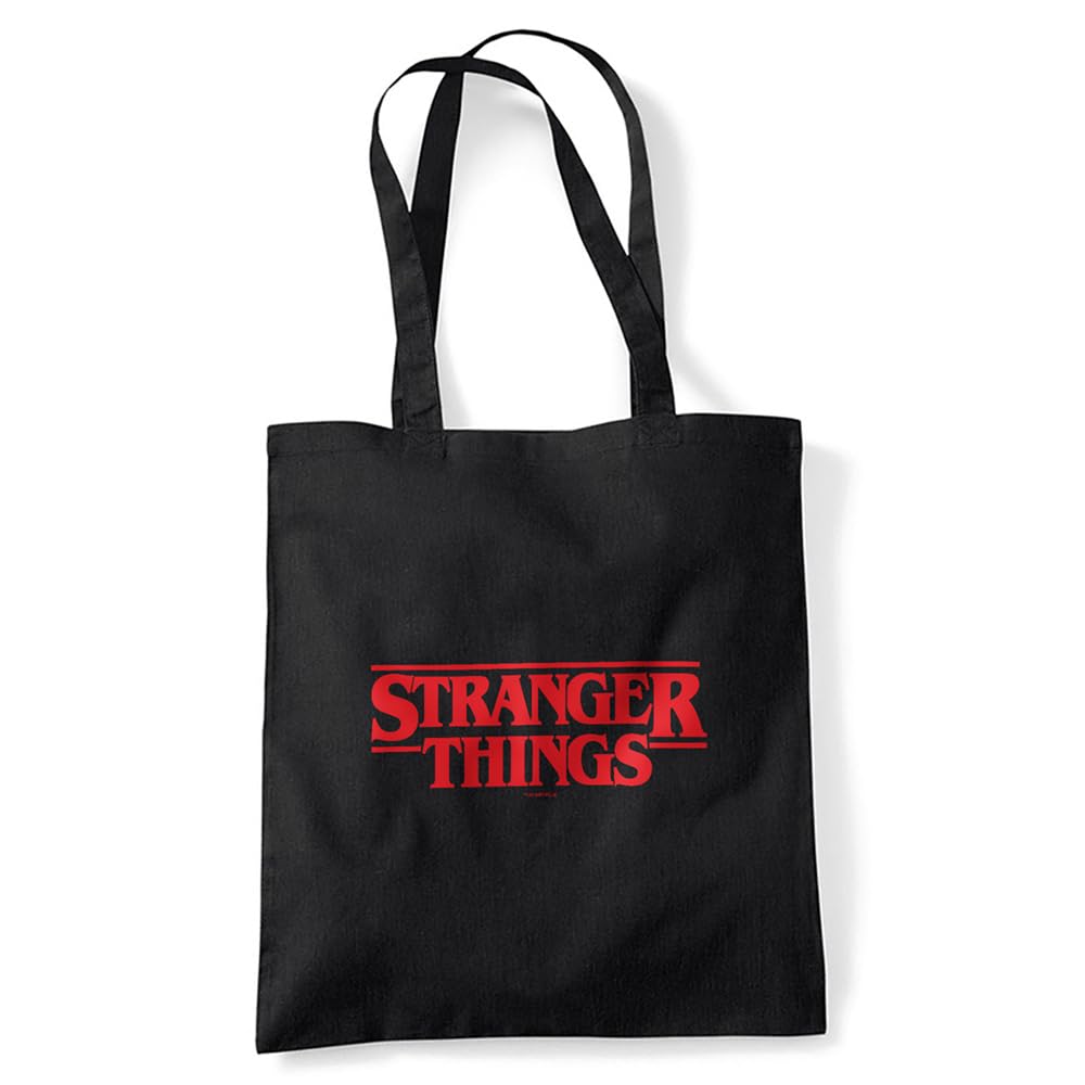 Stranger Things Main Logo Grocery Travel Reusable Tote Bag, Black