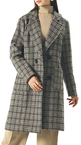Image of chouyatou Women Elegant Notched Collar Double Breasted Wool Blend Over Coat (X-Large, Coffee-Plaid)