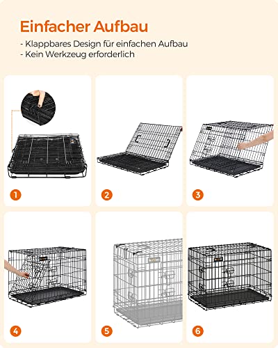 Feandrea Hundekäfig, klappbar, mit 2 Türen, ausziehbare Kunststoffschale, 61 x 43,5 x 50,5 cm, S, schwarz PPD024B01