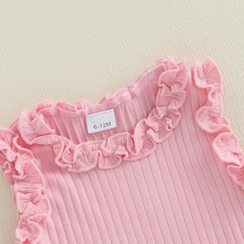 Image of Toddler Girls Summer Outfits Solid Color Ruffle Sleeveless Tank Tops Vest Denim Skirts Kids Fashion 2 Piece Outfits