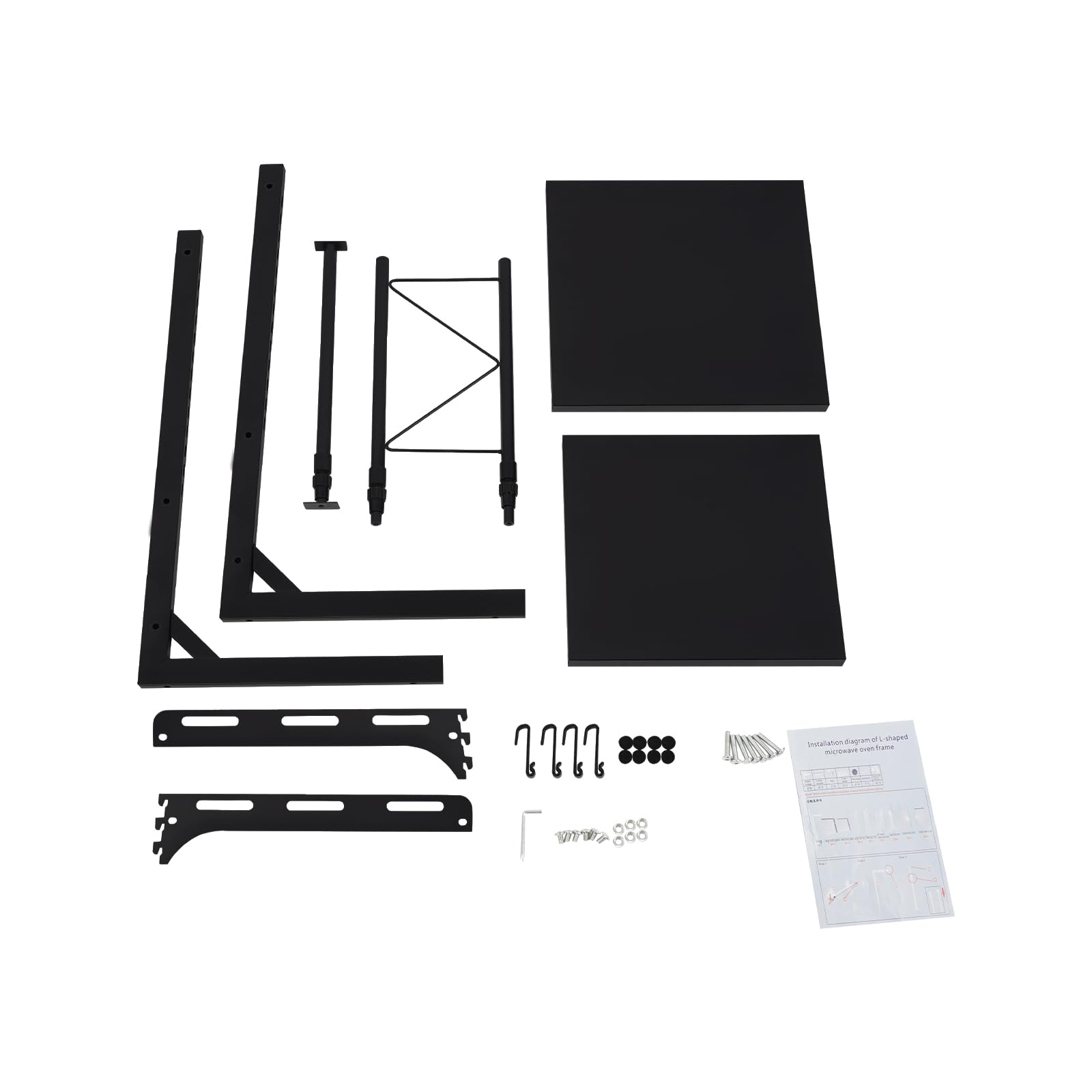 Étagère extensible pour micro-ondes avec 4 crochets, 2 niveaux, hauteur réglable de 27 à 52 cm, support pour micro-ondes, boulangerie, organisateur pour plans de travail de cuisine, noir