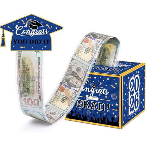 2026 Graduation Money Box for Cash Gift Funny Graduation Gifts for Boys Girls High School College Surprise Money Holder for Grads with Pull Out Card and 50Pcs Plastic Bags