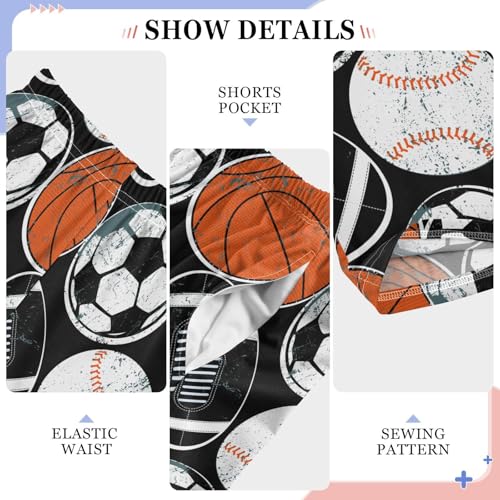 Retro Soccer Ball Baseball Boys Long Pants Soft Trousers Elastic Waist Kids Lounge Bottoms with Pockets S-XL4