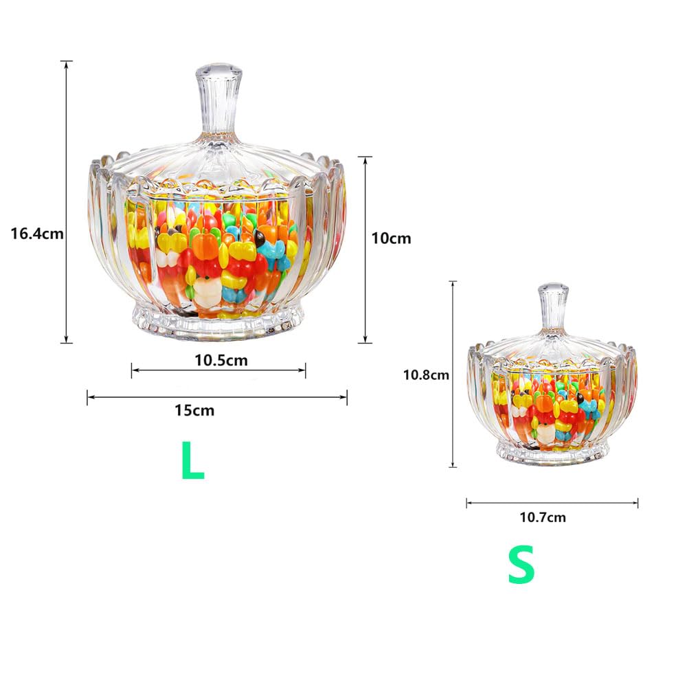 Zuckerdose Glas mit Deckel Bonbonservierer Crystal Candy Bonbonglas Glasbehälter mit Deckel Rund Süßigkeiten Aufbewahrung Party Küche Deko Spülmaschinengeeignet (L)
