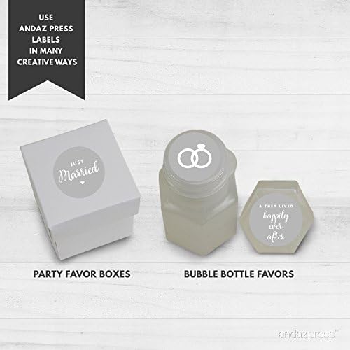 Miniatura 2 de Andaz Press Trío de etiquetas de gotas de chocolate, se adapta a Hershey's Kisses, Wedding Just Married, gris, paquete de 240