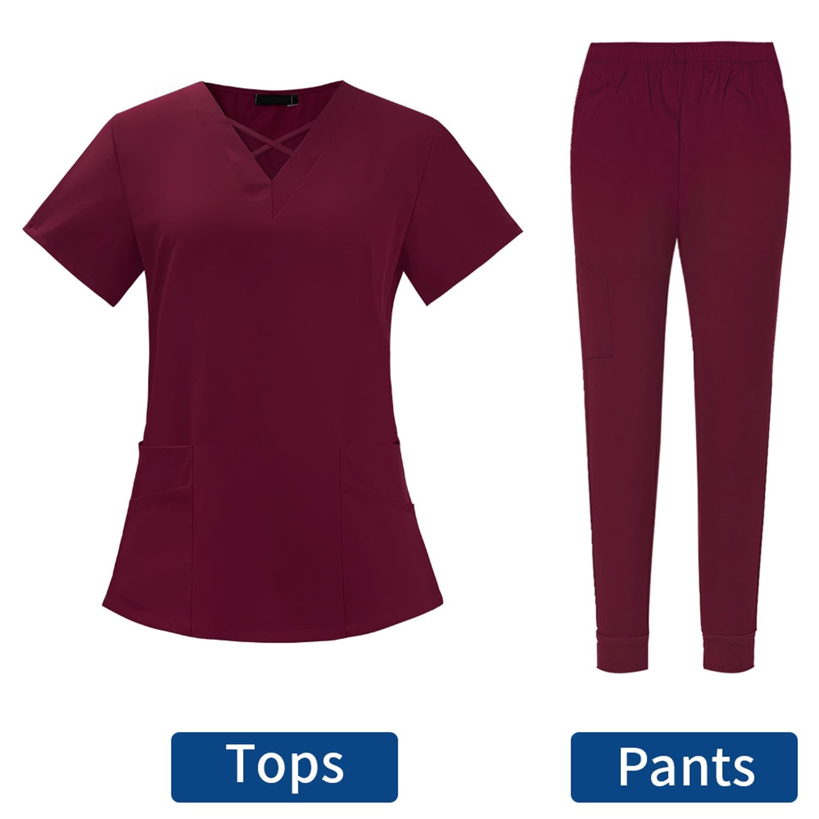 Conjunto de Uniforme Médico para Mujer, Pantalón Cómodos Y Sencillos con Bolsillos. Uniforme de Trabajo para SPA, Asistente de, Jogging Y E, Color rojo en S