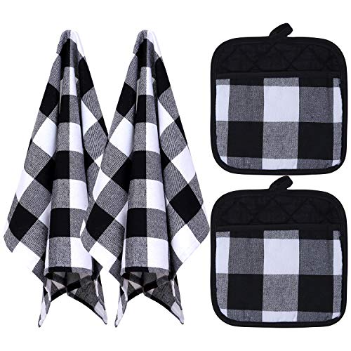Aneco 4 Pack Check Plaid Dish Towels Pot Holders Oversized 18 X 28 Inches Cotton Kitchen Dish Towels Fast Drying Cotton Tea Towels Check Plaid Gift Set #TOP1