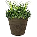 Sunnydaze 19.5-Inch Arabella Large Plastic Pot for Plants - Outdoor Double-Walled Polyresin Large Plastic Planter with Drillable Drainage Holes - Sable