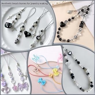 200-260PCS TINKRSTUFF Assorted Black Acrylic Beads for Bracelet Making, Cute Beads for Jewelry Making Flower Bow Butterfly Candy GummyBear Aesthetic Bracelet Charms,DIY Necklace Keychain Phone Charm