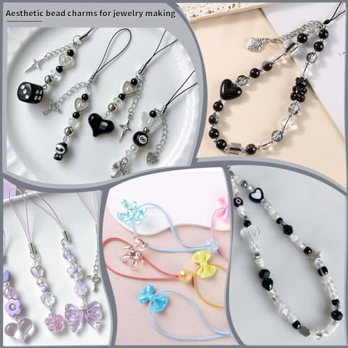 200-260PCS TINKRSTUFF Assorted Black Acrylic Beads for Bracelet Making, Cute Beads for Jewelry Making Flower Bow Butterfly Candy GummyBear Aesthetic Bracelet Charms,DIY Necklace Keychain Phone Charm