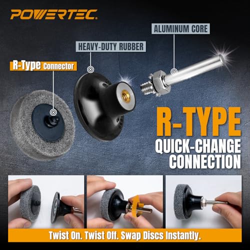 Image of POWERTEC 2-Inch Sanding Discs for Die Grinder & Power Drill - 10pcs Quick Change Type R Discs, 240 Grit Aluminum Oxide Non-Woven Nylon Surface Conditioning Pads for Metal, Wood & Paint Removal (11406)
