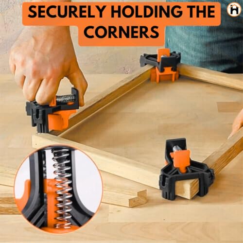 Image of Homdum 90 Degree Corner Clamps 4 Pack DIY Woodworking Right Angle Clamps for Picture Frames, Furniture, Cabinet Making Corner Clip Quick Spring Loaded Woodworking Clamp