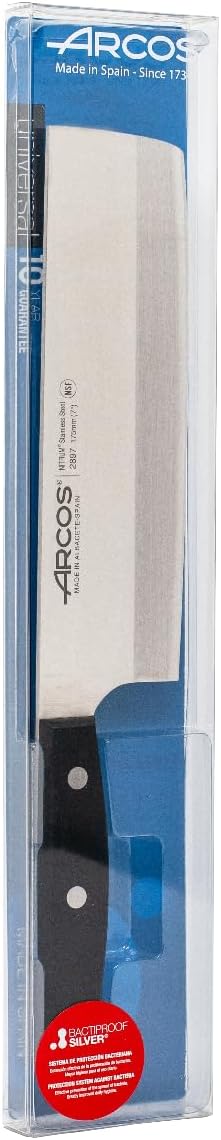 ARCOS Universal Cuchillo Usuba o Asitico de 175mm para Cortar Verduras. Cuchillo Japons de Acero Inoxidable para Cocina. Color Negro