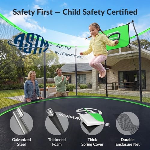 Image of ACWARM HOME Trampoline Outdoor 8FT 10FT 12FT 14FT 15FT 16FT Trampoline with Basketball Hoop and LED Lights, Recreational Trampolines for Kids and Adults with Enclosure Net & Ladder, ASTM Approved