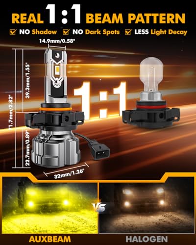 Image of Auxbeam 2504 PSX24W Fog Lights Golden Yellow Offroad Lights 10000LM | 400% brightness, quick installation, all in one design, fanless, quiet, plug and play, 3000k golden yellow