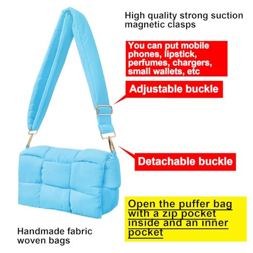 Image of Shoulder Bag Lightweight Puffer Tote Crossbody Bag Handwoven for Women | waterproof nylon, durable, soft padded texture, versatile for travel, work, weekend, everyday, adjustable strap