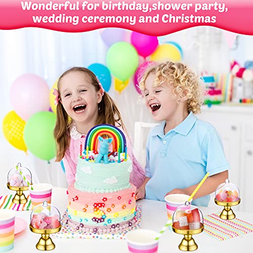 24 Pieces Plastic Mini Cake Stand With Dome Cover Chocolate Candy Cupcake Containers Dessert Display Plate With Dome Cover For Birthday Wedding Holiday Party Supplies (Gold, Transparent) #TOP6