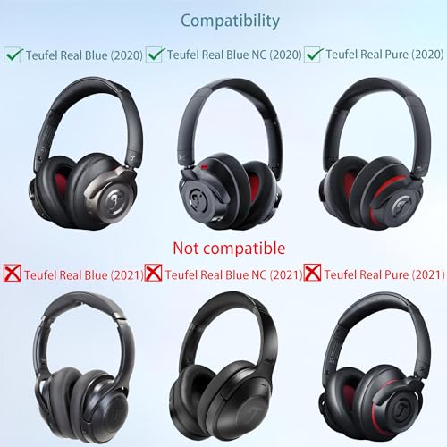 Earpads compatibles con Teufel Real Blue, Blue NC, Real Pure (2020) auriculares estéreo (cuero proteico y almohadillas de espuma viscoelástica) miniatura 2