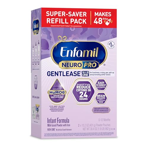 Image of Enfamil NeuroPro Gentlease Baby Formula, Brain Building DHA, HuMO6 Immune Blend, Designed to Reduce Fussiness, Crying, Gas & Spit-up in 24 Hrs, has Prebiotics to Promote Softer Stools, Baby Milk, 30.4 Oz Refill