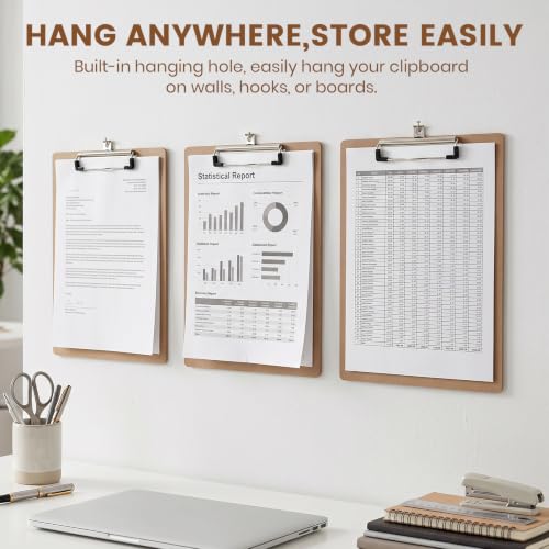 HappyHapi 16 Pack Clipboard, 8.5x11 Clip Board Bulk, Wooden Clipboard