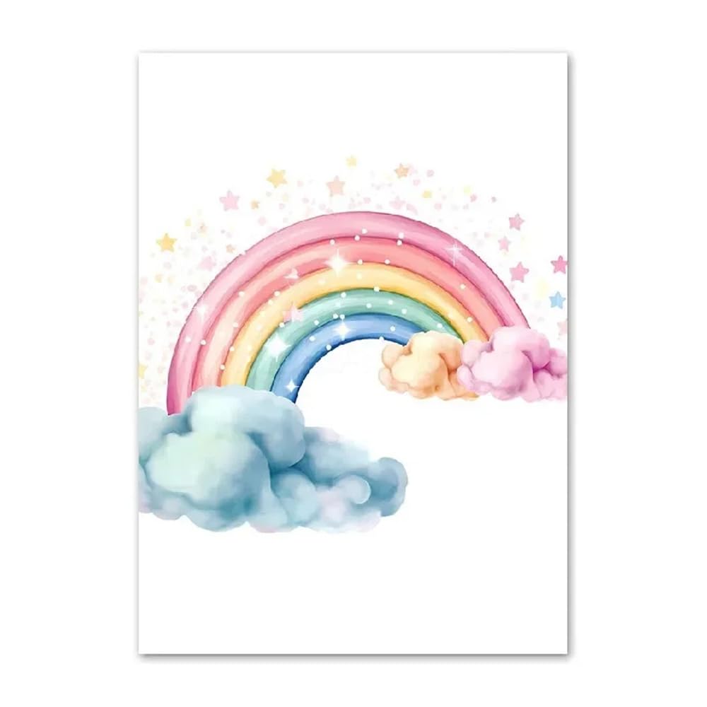Affiche Arc en Ciel Licorne Chambre Bebe Poster Aquarelle Tableau Toile Decoration Murale 30x40 cm sans Cadre