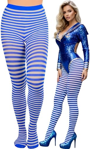 Image of ToBeInStyle Women's Thin Horizontal Stripe Opaque Tights Pantyhose - Regular or Plus