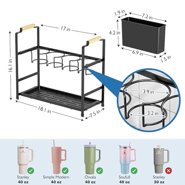 Tumbler Organizer Cup Holder Water Bottle Storage Rack for Kitchen Cabinet or Counter Top