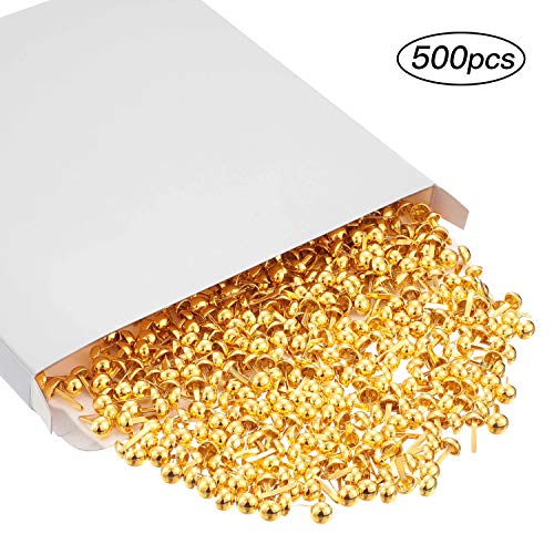image for Hotop 500 Pieces Paper Fasteners Gold Brads Round Fasteners with White