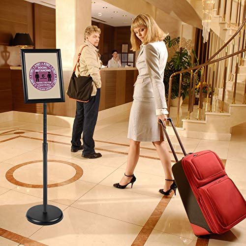 Pujiang 8.5X11 Inch Adjustable Sign Holder Poster Stand, Heavy Duty Floor Sign Stand With Aluminum Snap Open Frame For Vertical And Horizontal Sign Displayed(Black) #TOP7