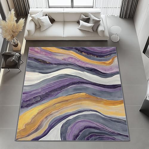 Tapis de salon lavable doux texture abstraite rectangulaire - 4