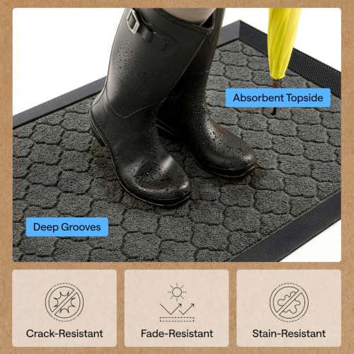 Image of GORILLA GRIP WeatherMAX Door Mat, Indoor Outdoor, 47x35, Gray Quatrefoil