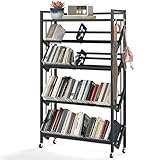 ybaymy Book Carts with Wheels, Library Rolling Book Cart 5 Tier Movable Bookshelf Mobile Large Capacity Organizer Rack for Teacher Classroom Office Room School (57.5'' H)