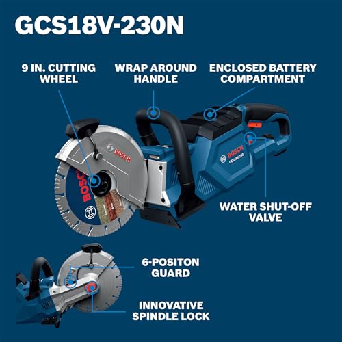 Image of BOSCH GCS18V-230N 18V Brushless Cordless 9-Inch Cutoff Saw for Concrete & Metal Cutting | Lightweight Ergonomic Design, 6-Position Cutting Guard, Water Shut-Off Valve, Easy Wheel Change (Bare Tool)