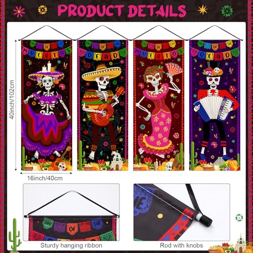 Image of Panelee 4 Pcs 4th of July Decorations Patriotic American Flag Eagle Porch Banner Independence Day Hanging Banner Porch Signs for Independence Memorial Veterans Day Wall Indoor Outdoor Decor(Mexican)
