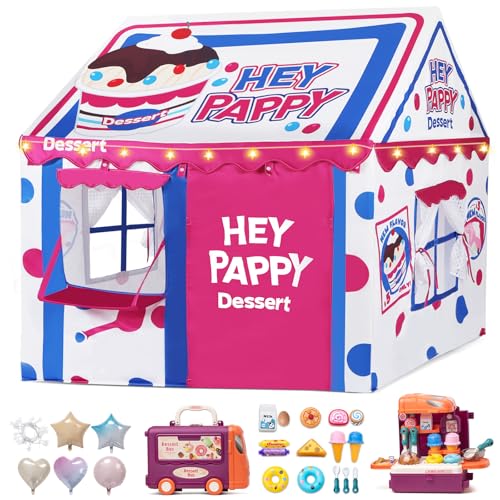 Tienda de Campaña Infantil Temática con Juguetes(123x100x123 cm), Luces y Globos - Cabañas para Niños Interior y Exterior (Postre)