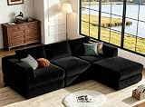 POYISOU L Shaped Boneless Modular Sectional Sofa, Convertible Floor Sleeper Couch Bed with 3 Throw Pillows, No Assembly Required Space Saving Sofa for Small Apartment Bedroom Guest Lounge, Black