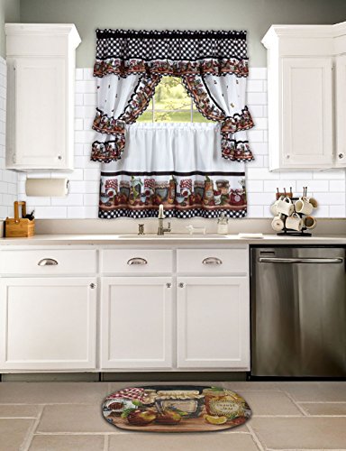 naturally home Mason Jars Kitchen Curtain Cottage Set, Tiers and Ruffled Swag, 36-Inch Long